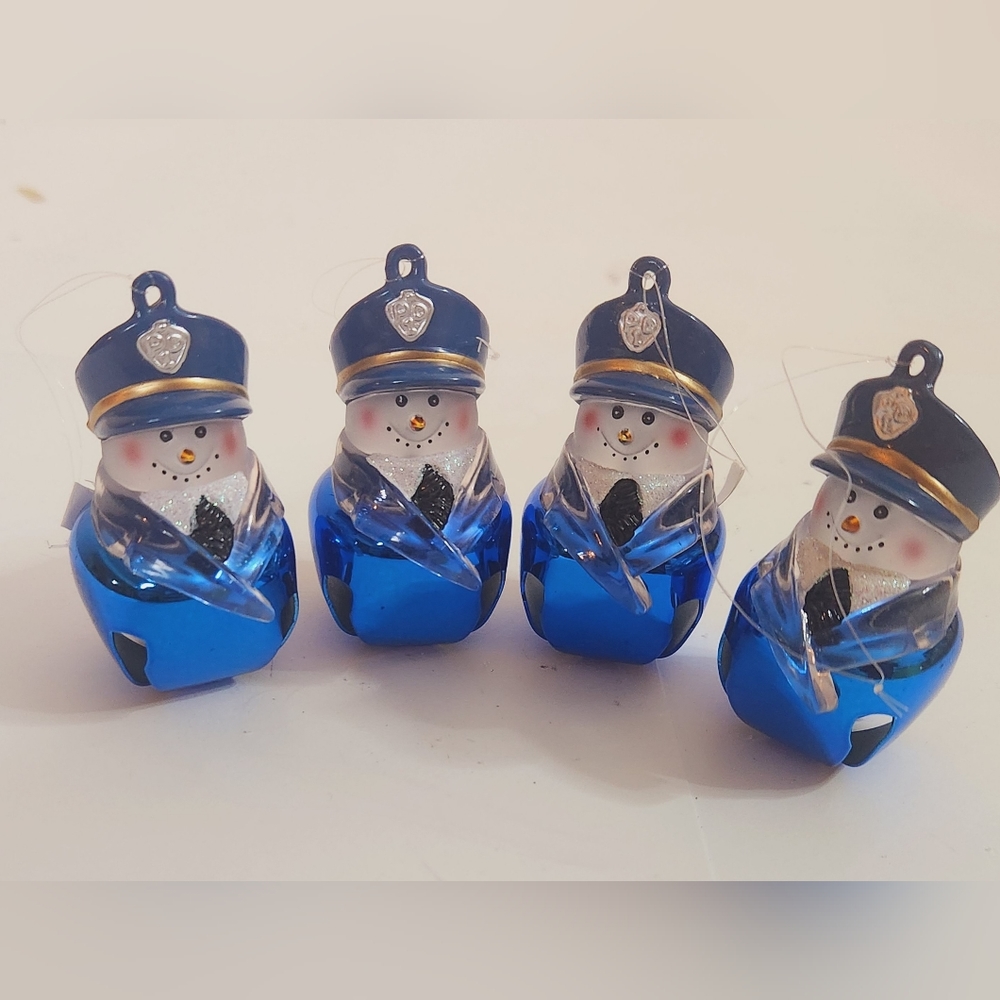Snowmen Bell Ornaments Police Set of 4